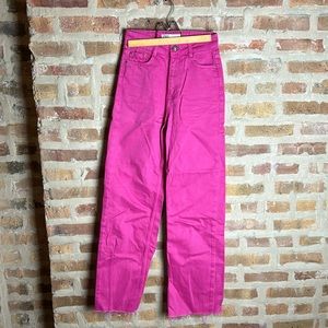 Zara Pink Wide Leg Raw Hem Jeans